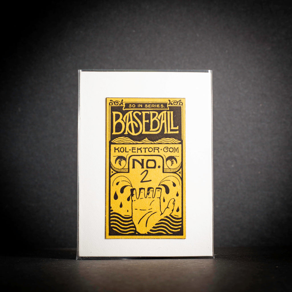 Baseball card with yellow design on a black background