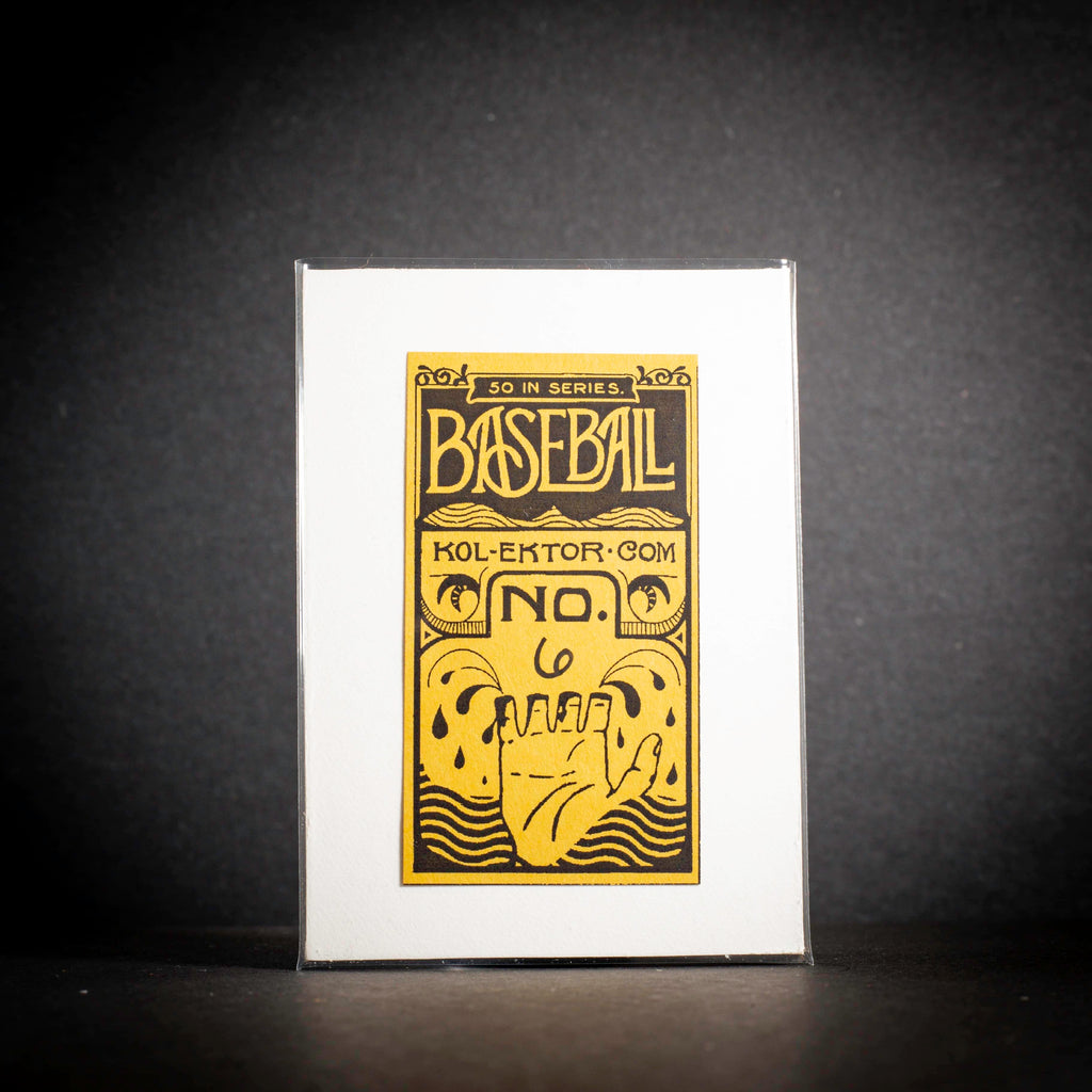 Baseball-themed product packaging with yellow text on a white background