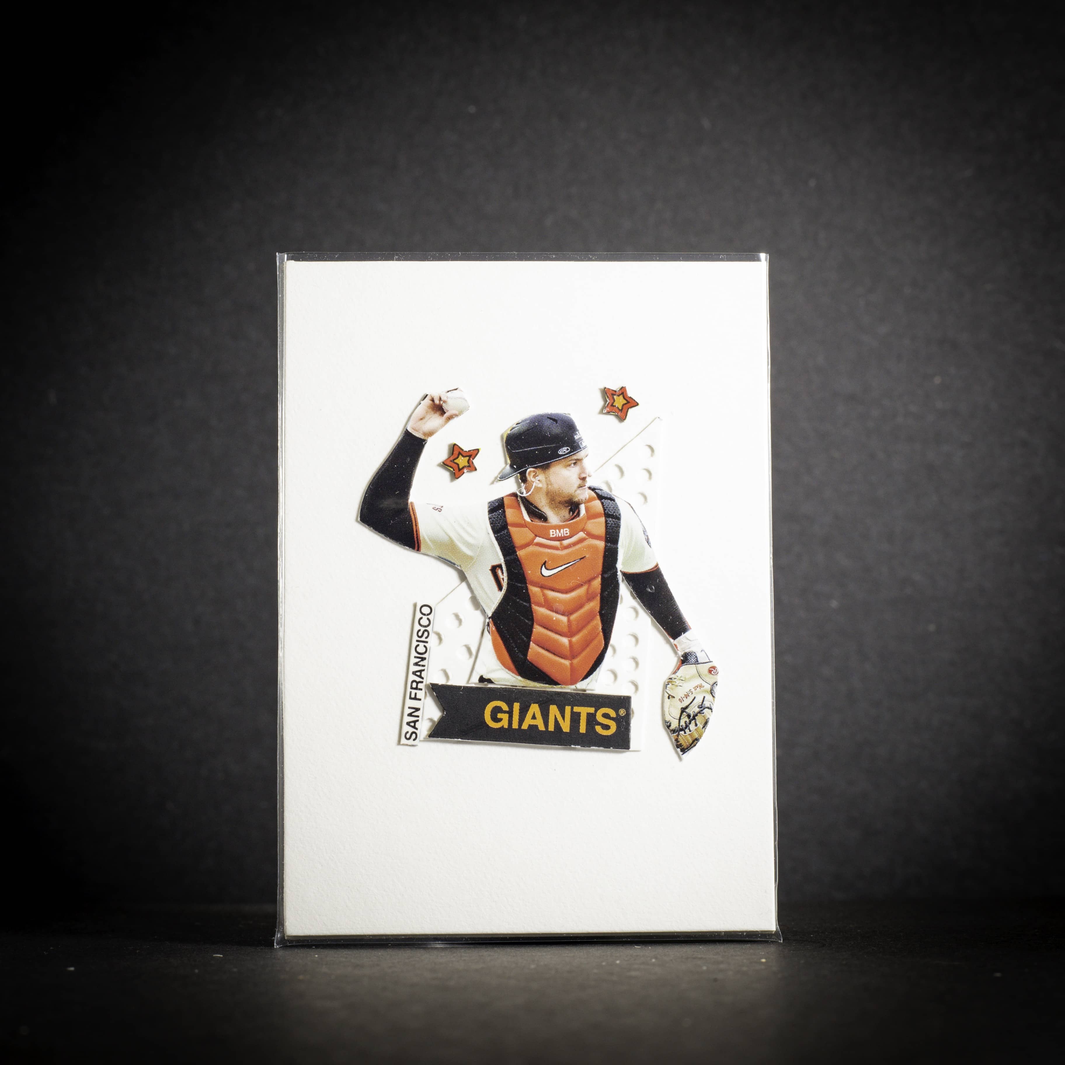 Baseball player card with 'San Francisco Giants' on a dark background