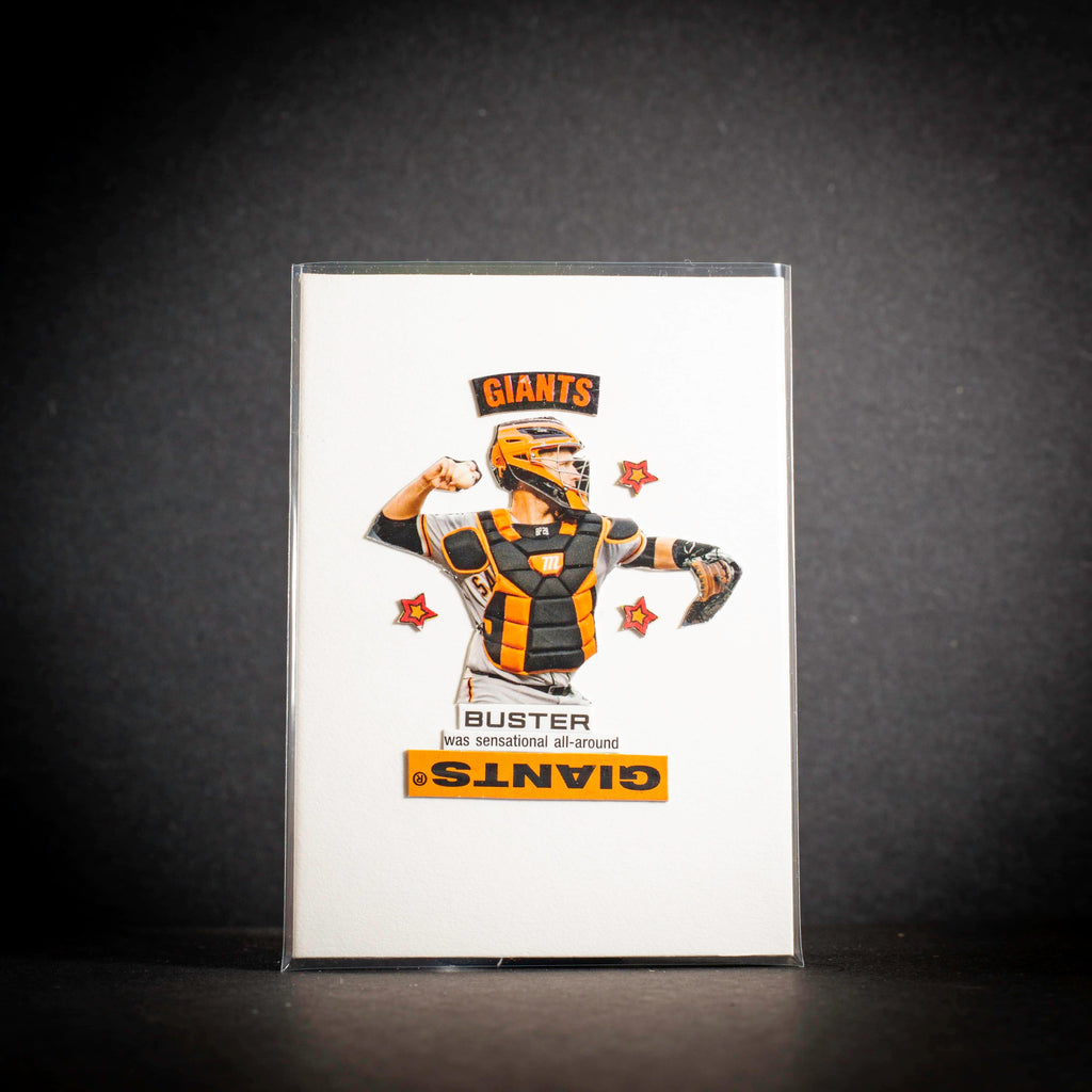 Card featuring a character in sports gear with 'Giants' branding on a dark background