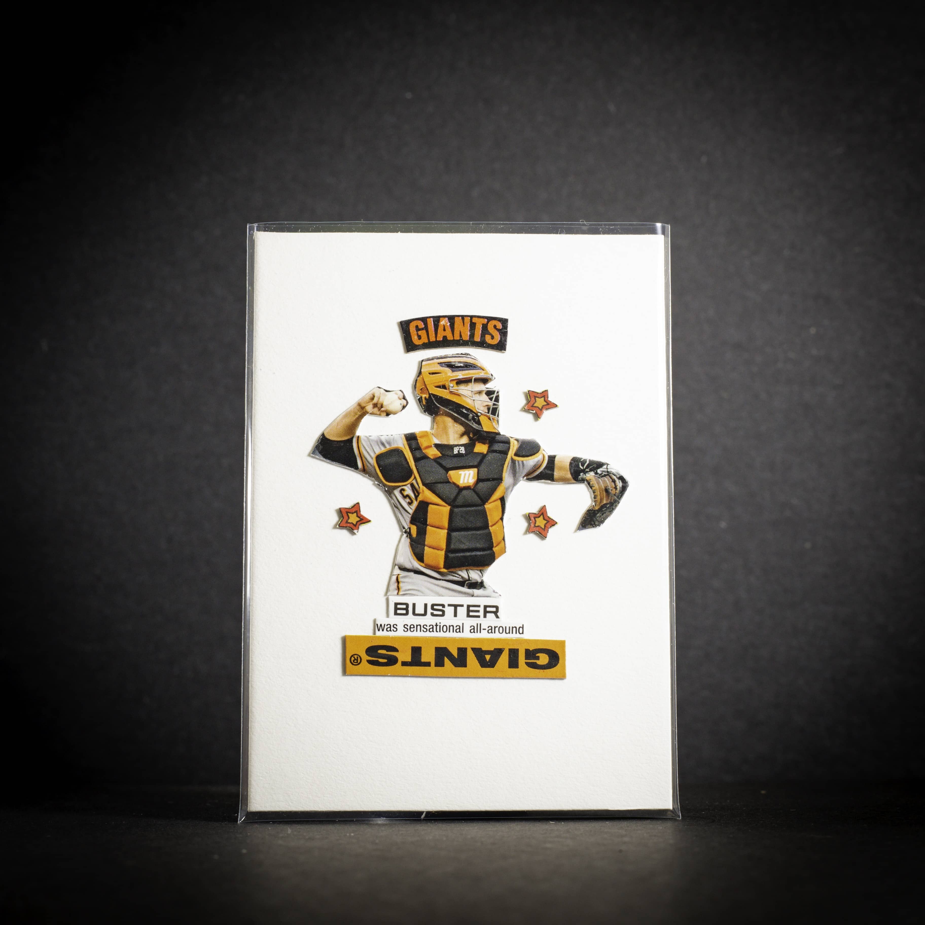 Card featuring a character in sports gear with 'Giants' branding on a dark background