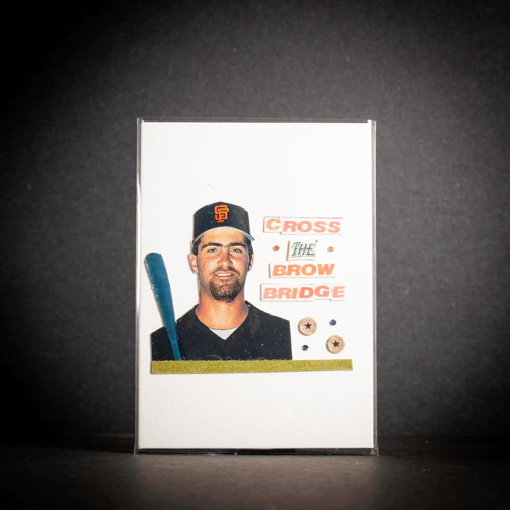 Baseball card with a player's image and text on a dark background
