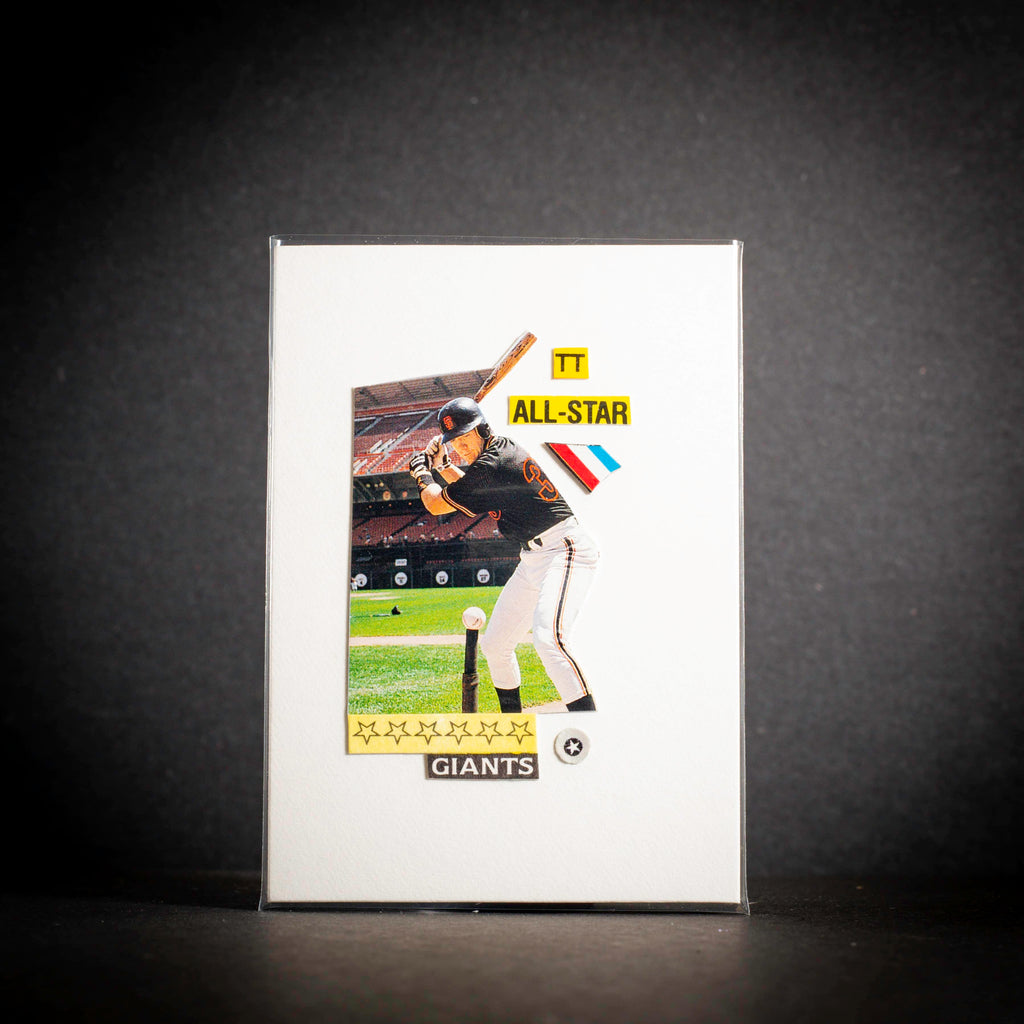 Baseball trading card featuring a player in a black jersey with 'All-Star' and 'Giants' text on a dark background.
